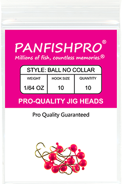 Ball Jig Head – No Collar – 1/64 Ounce #10 Gold Hook – 10 Ct. pack Hot Pink  – PANFISHPRO®